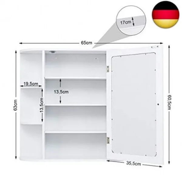 RELAX4LIFE Weißes elegantes Spiegelkabinett Regal Openabale