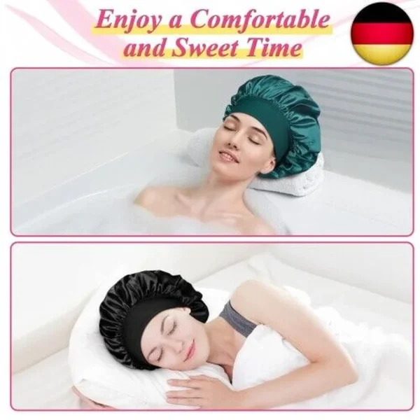 2 Stück Satinhaube Schlaf lockiges Haar Pflege Anti Frizz Mütze Seide Locken Atmungsaktiv Seide Schlafmütze V
