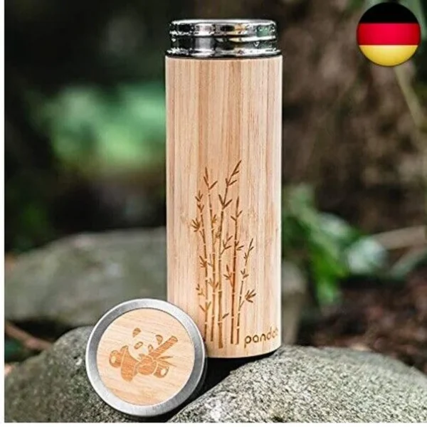 Pandoo Bamboo Tea Bottle Holder Thermo Mug - Doppelwandige Thermoflasche, Reisebecher,