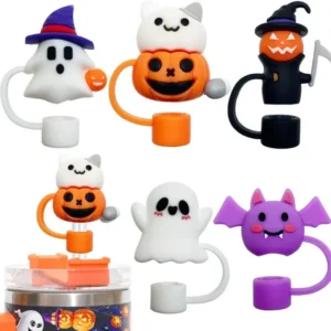 2024 Halloween Strohhalm Deckel Silikon Strohhalm Topper für Stanley 30&40 Oz Becher mit Griff Spooky Dekor, 10Mm 0.4In Staubgeschützt Wiederverwendbare Strohhalm Tipps Deckel für Halloween Geschenke