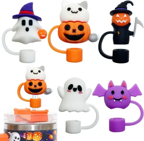 2024 Halloween Strohhalm Deckel Silikon Strohhalm Topper für Stanley 30&amp;40 Oz Becher mit Griff Spooky Dekor, 10Mm 0.4In Staubgeschützt Wiederverwendbare Strohhalm Tipps Deckel für Halloween Geschenke