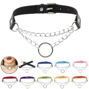 Punk Street Snap PU Leder Choker Metall Ring Kette Love Belt Halskette Halsband Gothic Nightclub Hals Zubehör Goth Gürtel Verstellbare Schnalle