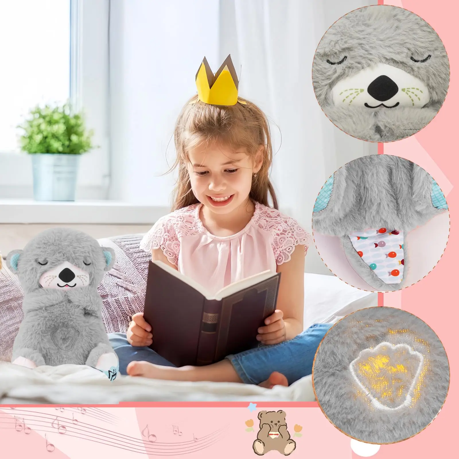 Atmender Otter Schlafverbesserung Plüschtier Playmate Otter Baby Plüschtier mit Licht Ton Neugeborenes Sensorisches Komfortables Baby Geburtstagsgeschenk Atmender Schlaf Otter