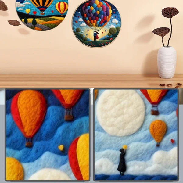 Photocustom Crafts Arts DIY Wool Felting Painting Kit mit Rahmen Handmade Needle Wool Painting Hot Air Balloon für Home Decors Crafts Geschenk