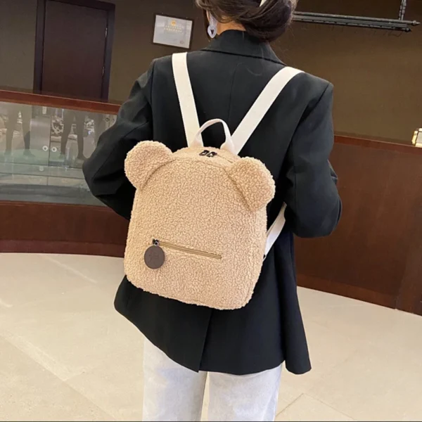 Niedliches Bärenohr Plüsch Rucksack für Kinder Erwachsene Lamm Fleece Niedliches Tier Umhängetasche Hohe Kapazität Koreanisch Eltern-Kind-Taschen Jungen Mädchen Rucksäcke