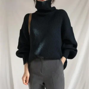 Winter Women'S Casual Cozy Knitted Turtleneck Sweater Pullover Loose Warm Long Sleeve Sweater Fashion Tops