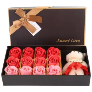 Romantische 12 Rose Blume Bär Geschenk Box Künstliche Simulation Rose mit Plüsch Bär Romantische Geschenke für Frauen Valentinstag Hochzeitstag Geburtstag Weihnachten Urlaub Dekoration