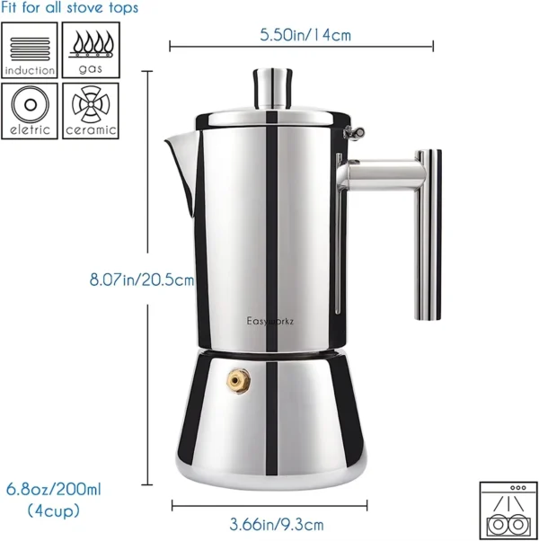 Diego Moca Kaffee Herd Espressomaschine Edelstahl Italienische Kaffeemaschine Maker 4Cup 6.8 Oz Induktion Moka Pot