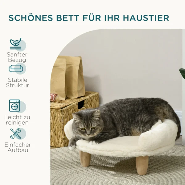 Pawhut Katzenbett Hundesofa Hundebett Haustiersofa Erhöhte Couch für Haustiere mit erhöhtem Design Creme