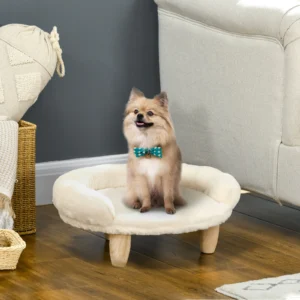 Pawhut Katzenbett Hundesofa Hundebett Haustiersofa Erhöhte Couch für Haustiere mit erhöhtem Design Creme